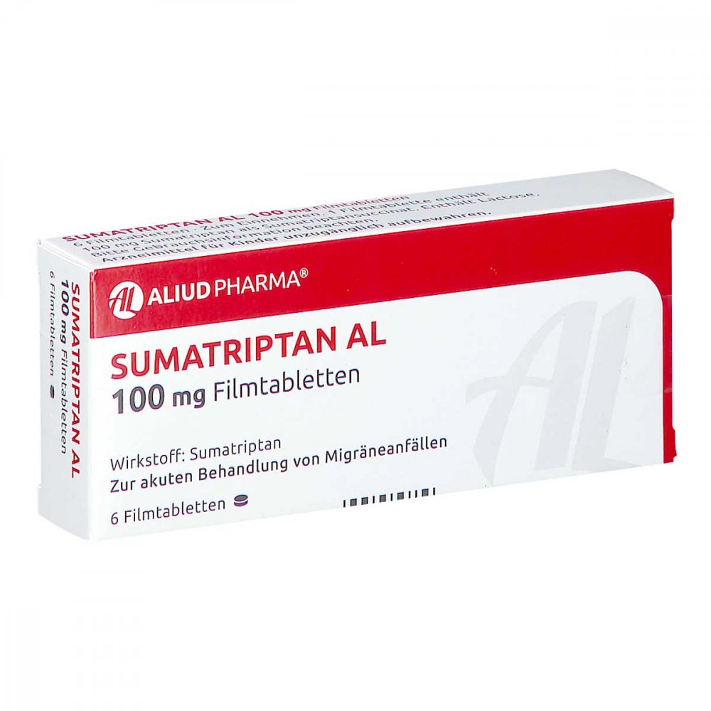 Das Produktfoto zeigt Sumatriptan Al 100 Mg Filmtabletten (6 stk) PZN 04782005