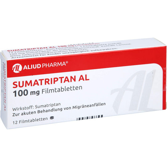 Das Produktfoto zeigt Sumatriptan Al 100 Mg Filmtabletten (12 stk) PZN 04782011