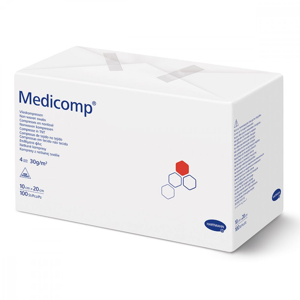 Das Produktfoto zeigt Medicomp Vlieskomp.Unsteril 10x20 Cm 4fach (100 stk) PZN 04783861