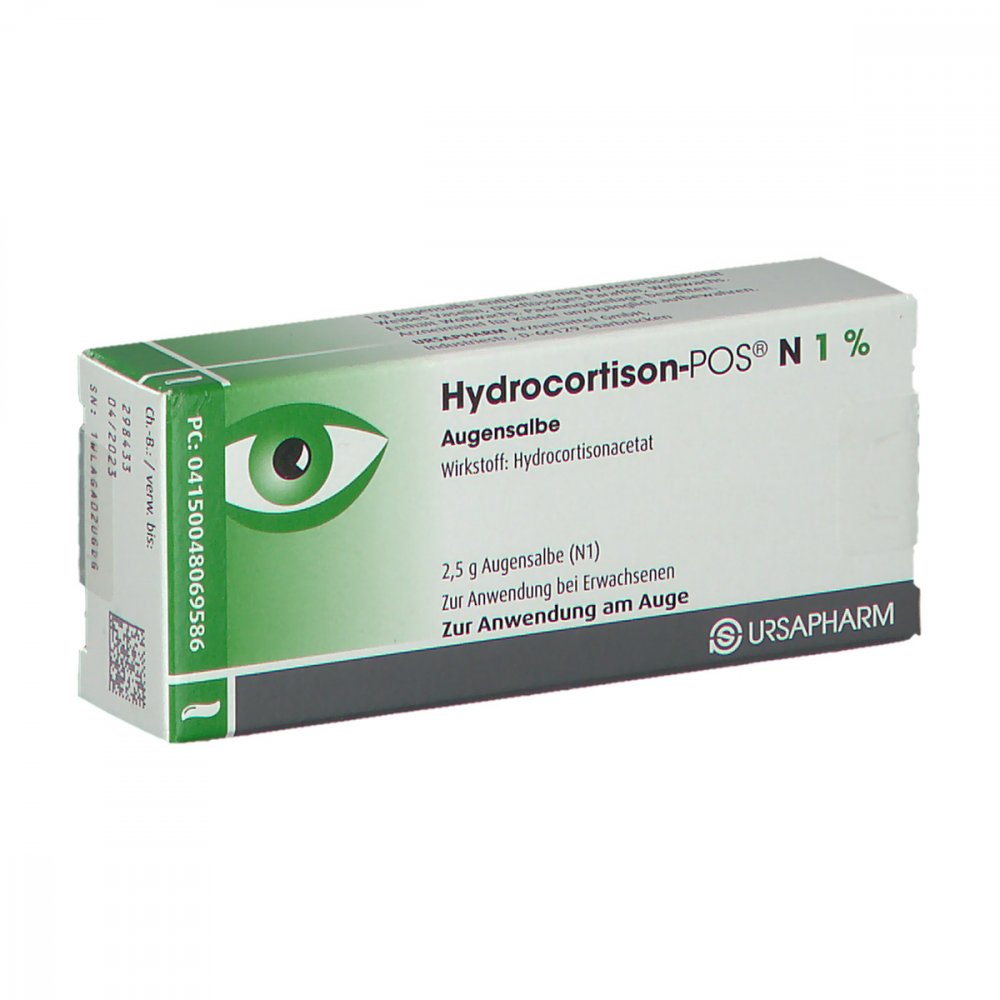 Das Produktfoto zeigt Hydrocortison Pos N 1% Augensalbe (2.5 g) PZN 04806958
