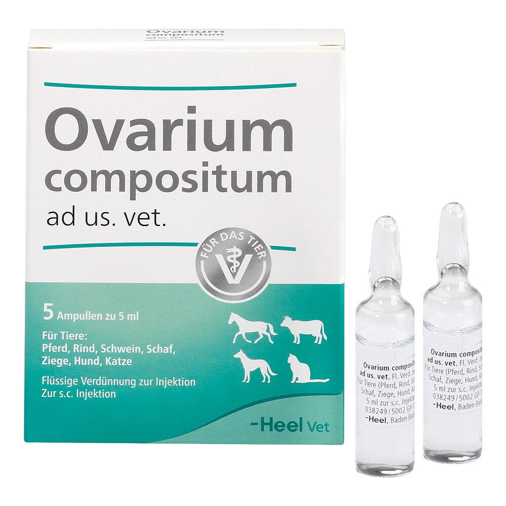 Das Produktfoto zeigt Ovarium Compositum Ad Us.Vet.Ampullen (5X5 ml) PZN 04826984