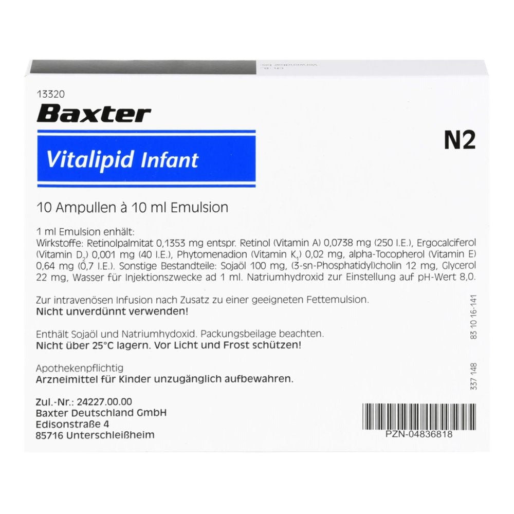 Das Produktfoto zeigt Vitalipid Infant Emulsion Zur Infusion Ampullen (10X10 ml) PZN 04836818