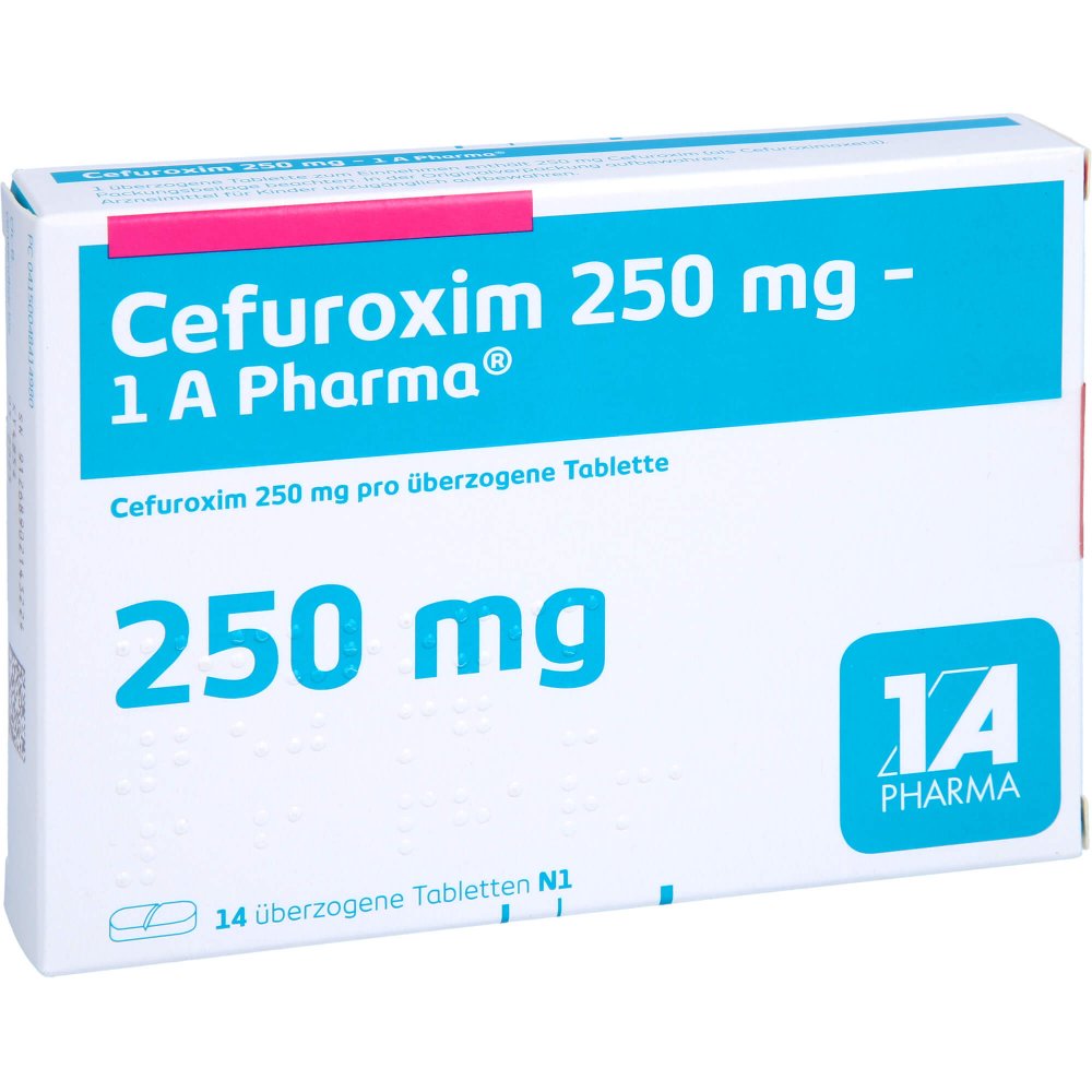 Das Produktfoto zeigt Cefuroxim 250 Mg-1a Pharma Überzogene Tabletten (14 stk) PZN 04841498