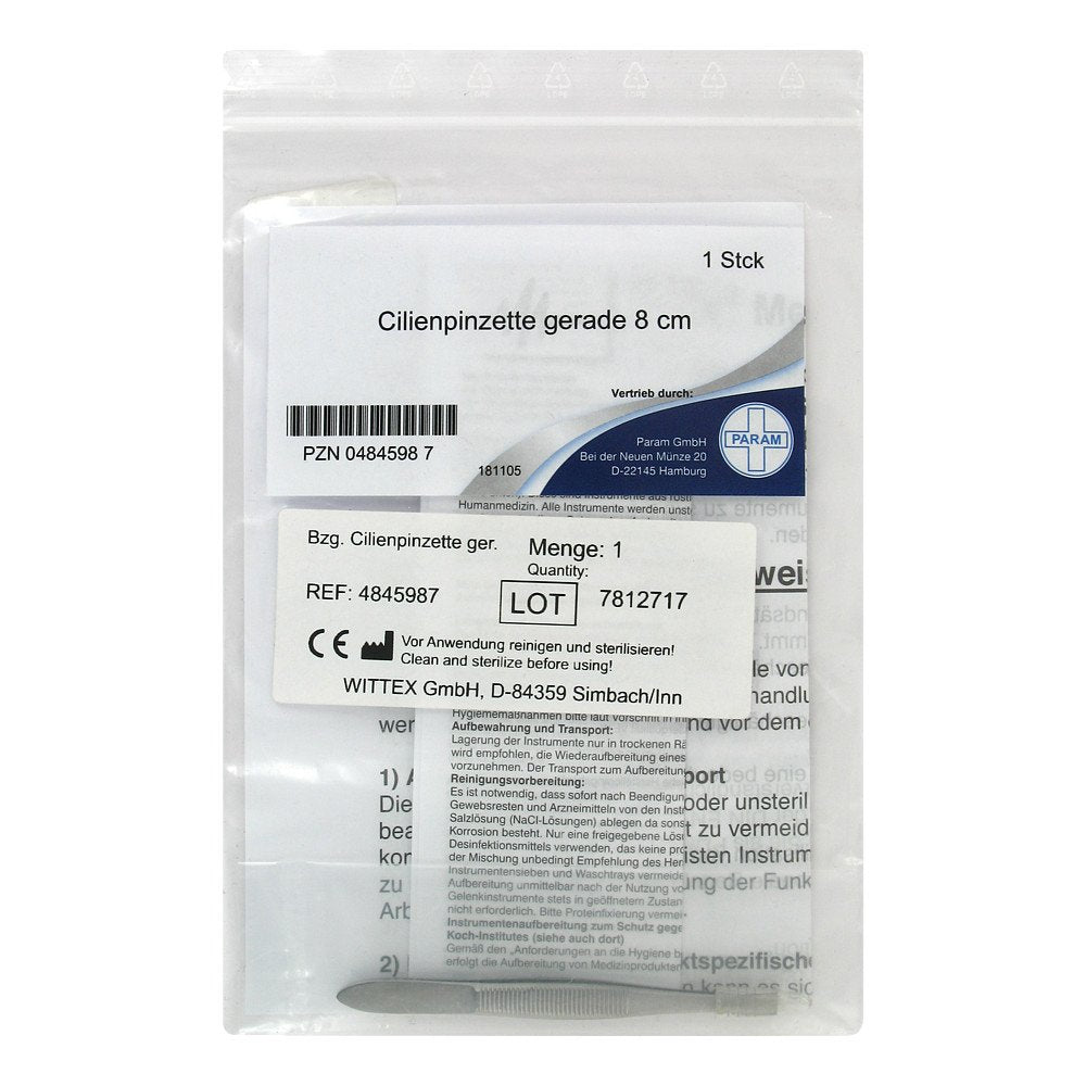 Das Produktfoto zeigt Pinzette Cilien Flach 8 Cm (1 stk) PZN 04845987