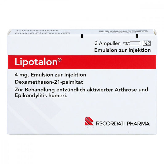 Das Produktfoto zeigt Lipotalon 4 Mg Emulsion Zur Injektion Ampullen (3X1 ml) PZN 04848773