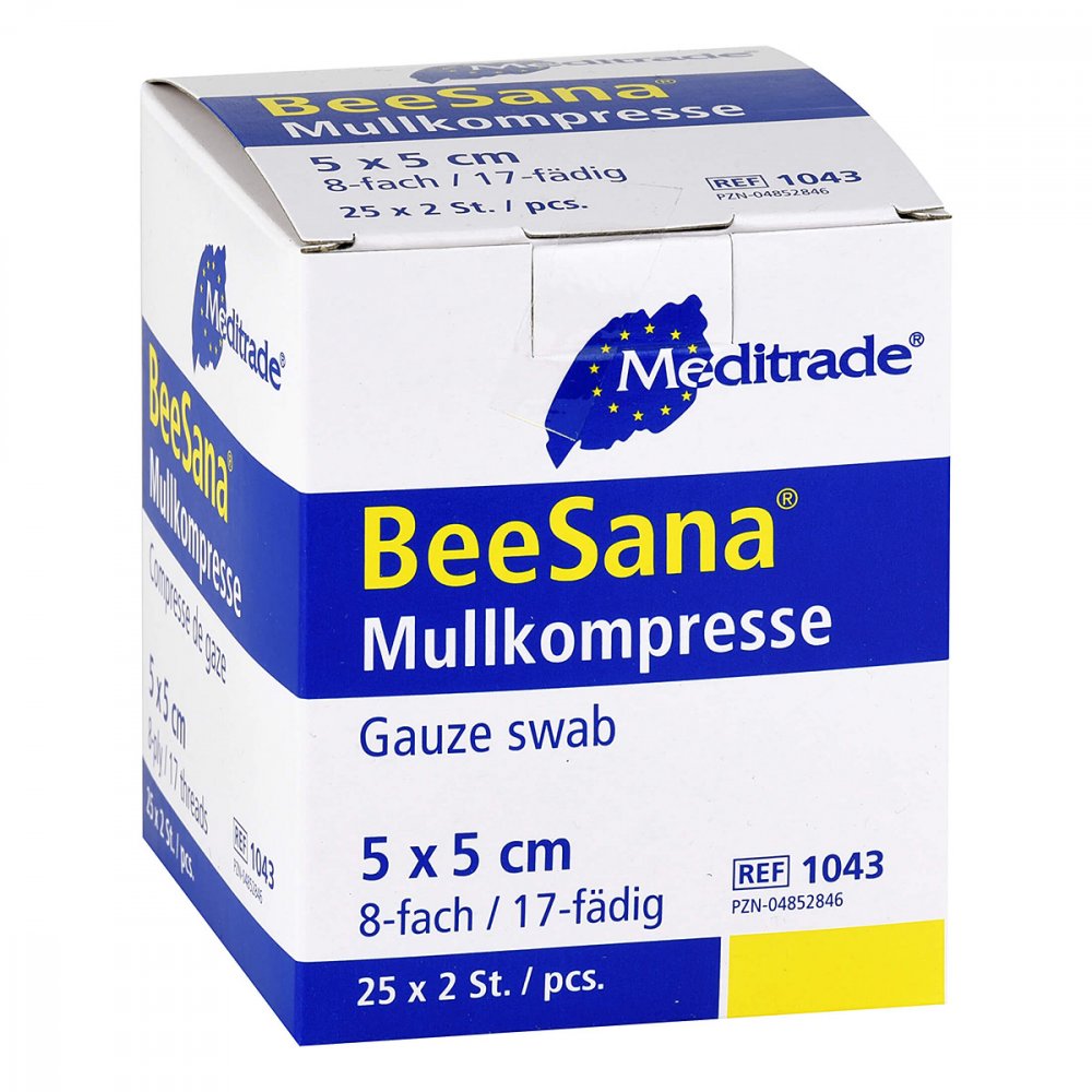 Das Produktfoto zeigt Mullkompressen 5x5 Cm Steril 8fach (25X2 stk) PZN 04852846
