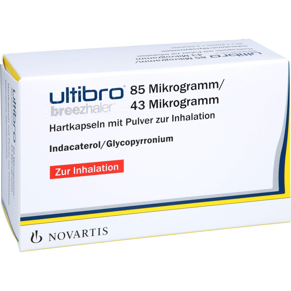 Das Produktfoto zeigt Ultibro Breezhaler 85 Μg/43 Μg Hartk.M.Plv.Z.Inh. (30 stk) PZN 04857708