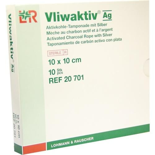 Vliwaktiv Ag Aktivkohle Tampon.M.Silber 10x10 Cm (10 stk)