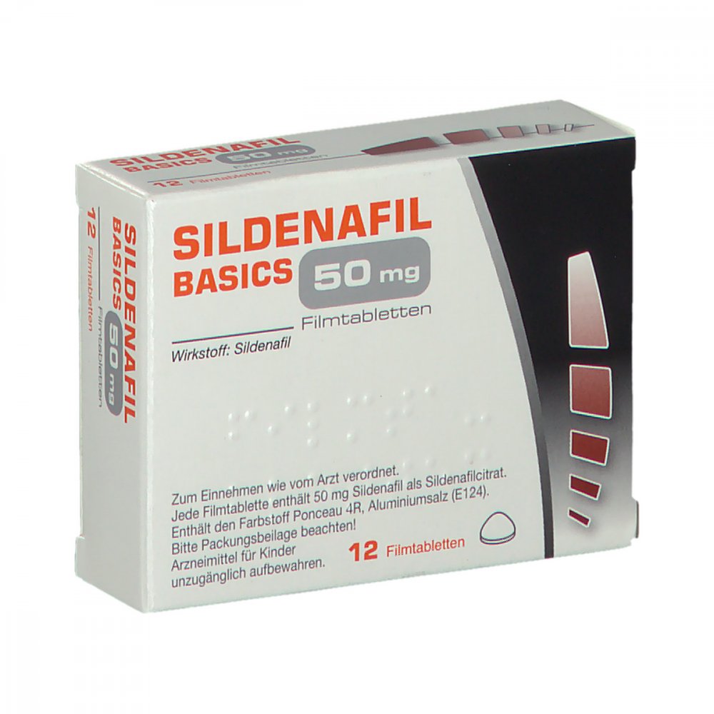 Das Produktfoto zeigt Sildenafil Basics 50 Mg Filmtabletten (12 stk) PZN 04865748