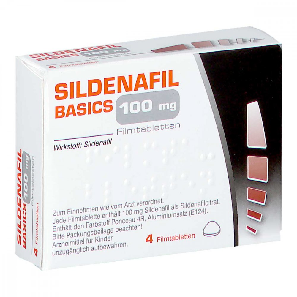 Das Produktfoto zeigt Sildenafil Basics 100 Mg Filmtabletten (4 stk) PZN 04868089