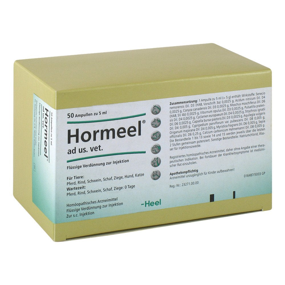 Das Produktfoto zeigt Hormeel Ad Us.Vet.Ampullen (50X5 ml) PZN 04871387