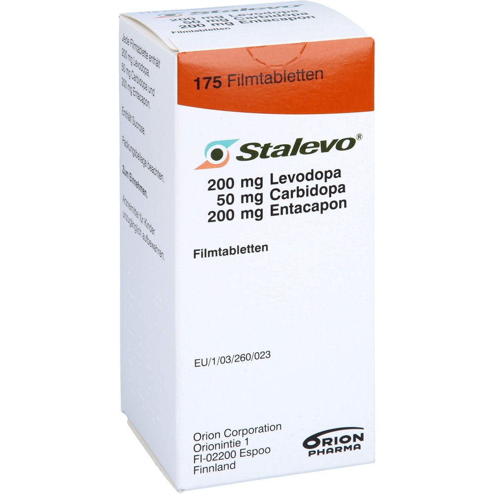 Das Produktfoto zeigt Stalevo 200 Mg/50 Mg/200 Mg Filmtabletten (175 stk) PZN 04871708