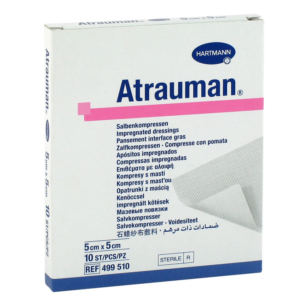 Das Produktfoto zeigt Atrauman 5x5 Cm Steril Kompressen (10 stk) PZN 04889826