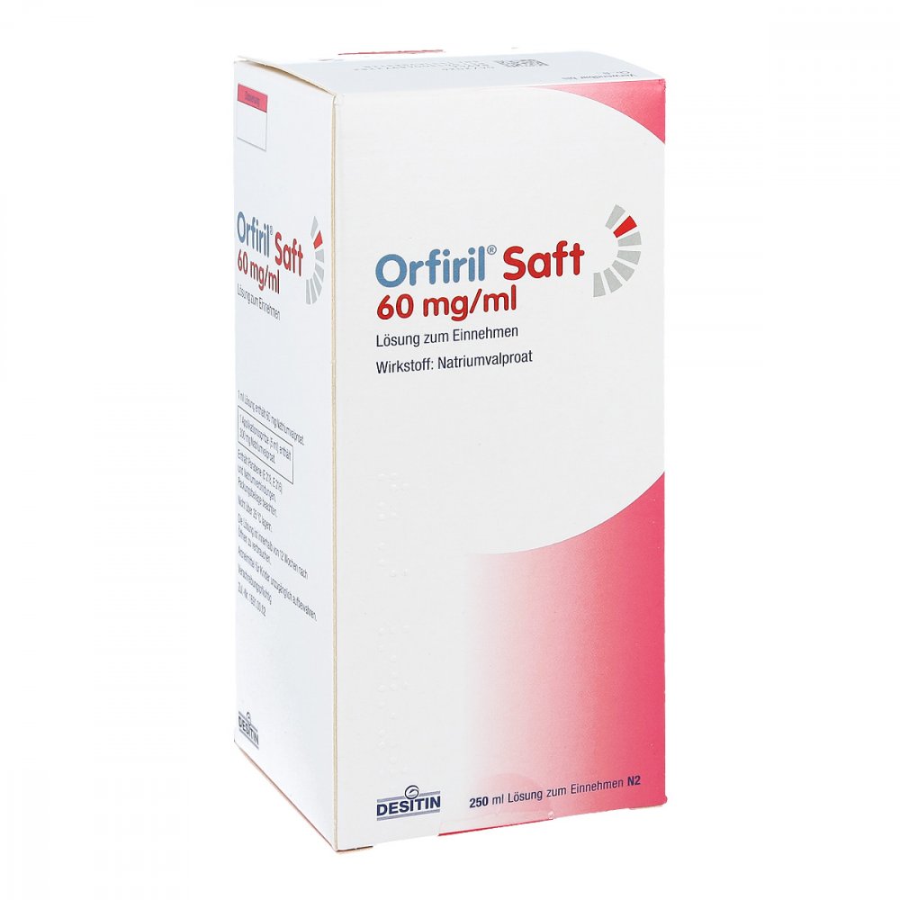 Das Produktfoto zeigt Orfiril Saft 60 Mg/Ml Lösung Zum Einnehmen (250 ml) PZN 04897228