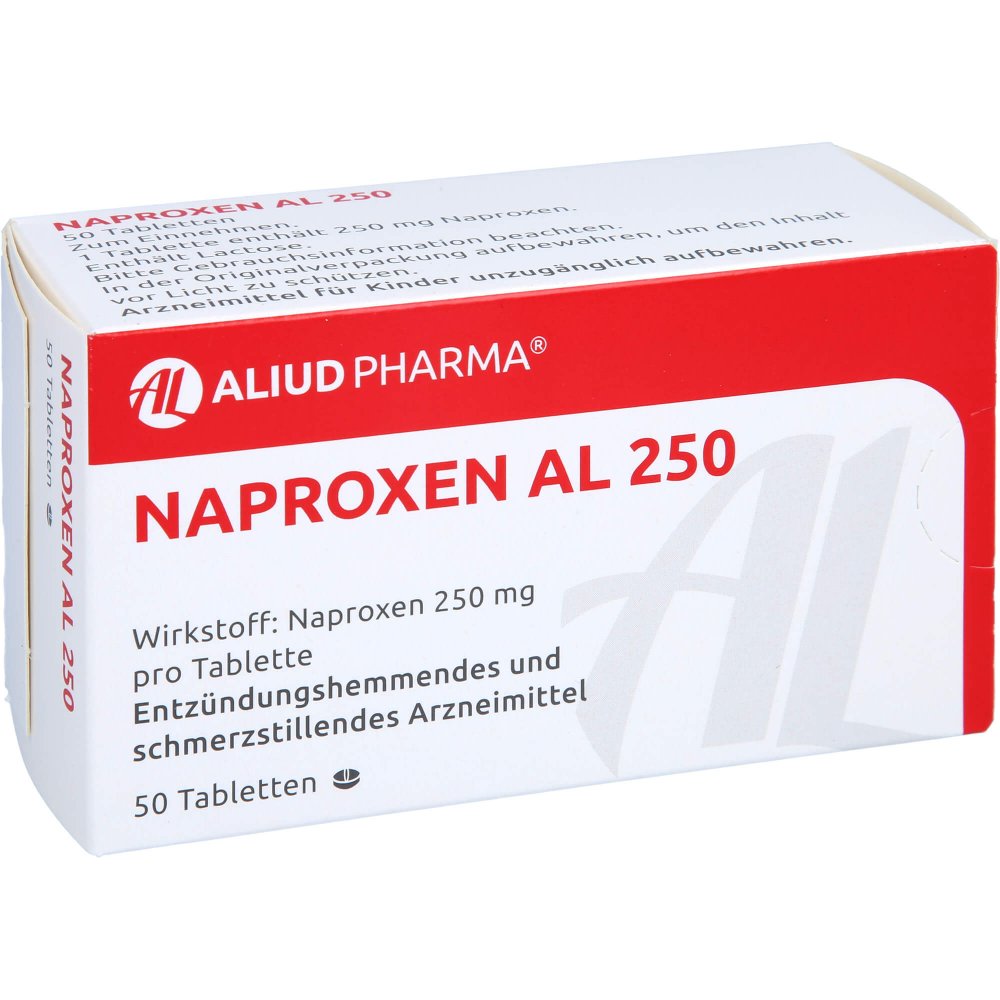 Das Produktfoto zeigt Naproxen Al 250 Tabletten (50 stk) PZN 04900338