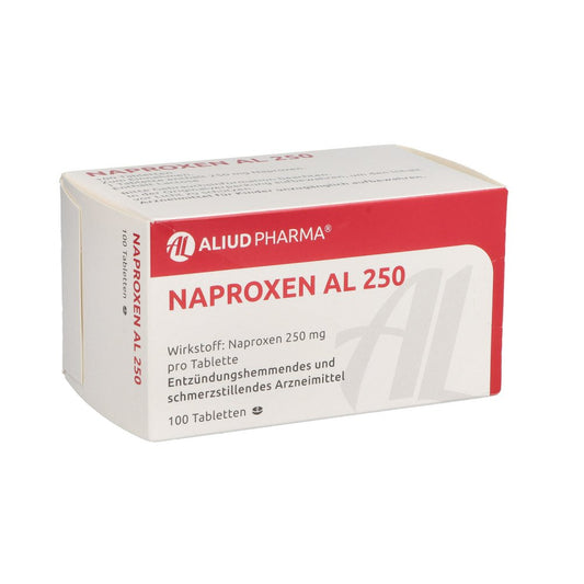 Das Produktfoto zeigt Naproxen Al 250 Tabletten (100 stk) PZN 04900344