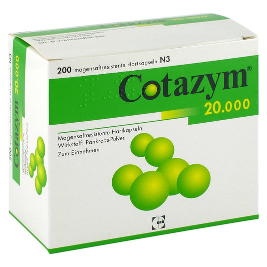 Das Produktfoto zeigt Cotazym 20.000 Pellets Magensaftresistente Kapseln (200 stk) PZN 04905086