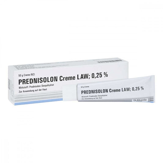Das Produktfoto zeigt Prednisolon Creme Law 0,25% (50 g) PZN 04909345