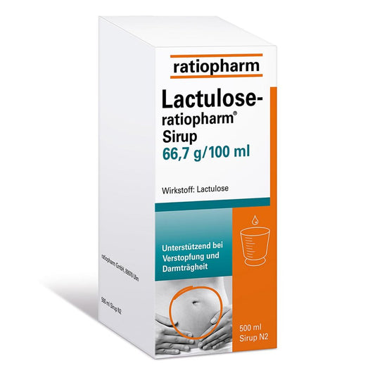 Das Produktfoto zeigt Lactulose-Ratiopharm Sirup (500 ml) PZN 04916865