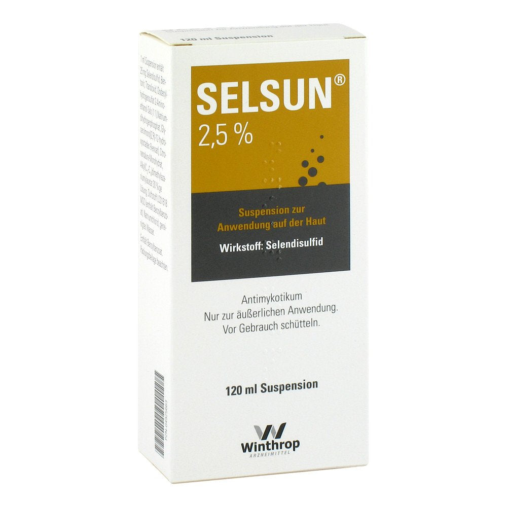Das Produktfoto zeigt Selsun Suspension (120 ml) PZN 04925663