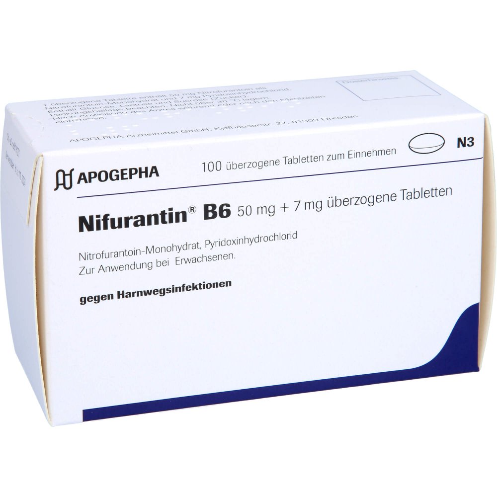 Das Produktfoto zeigt Nifurantin B 6 Überzogene Tabletten (100 stk) PZN 04933349