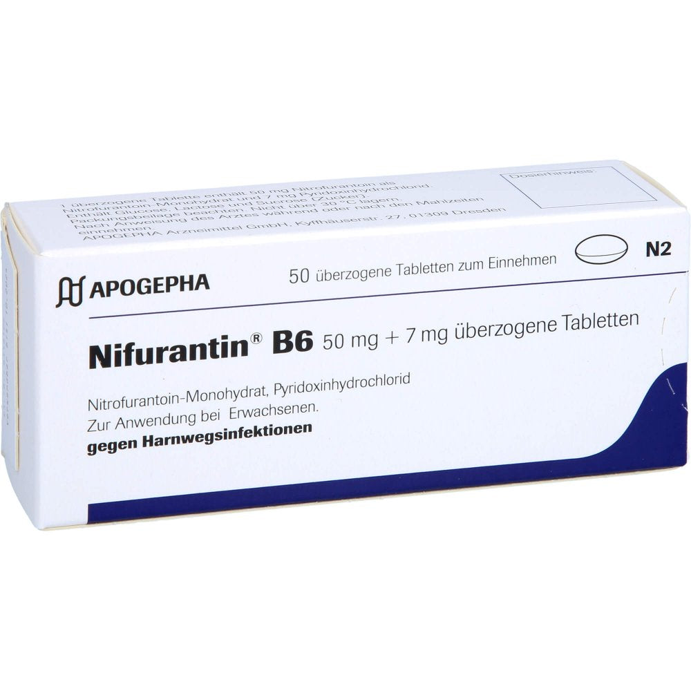 Das Produktfoto zeigt Nifurantin B 6 Überzogene Tabletten (50 stk) PZN 04933355