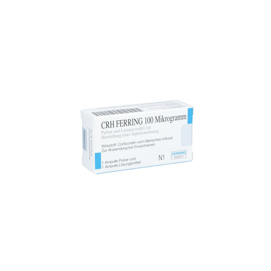 Das Produktfoto zeigt Crh Ferring 100 Μg Plv.U.Lsm.Z.H.E.Injektionslsg. (1X1 stk) PZN 04938358