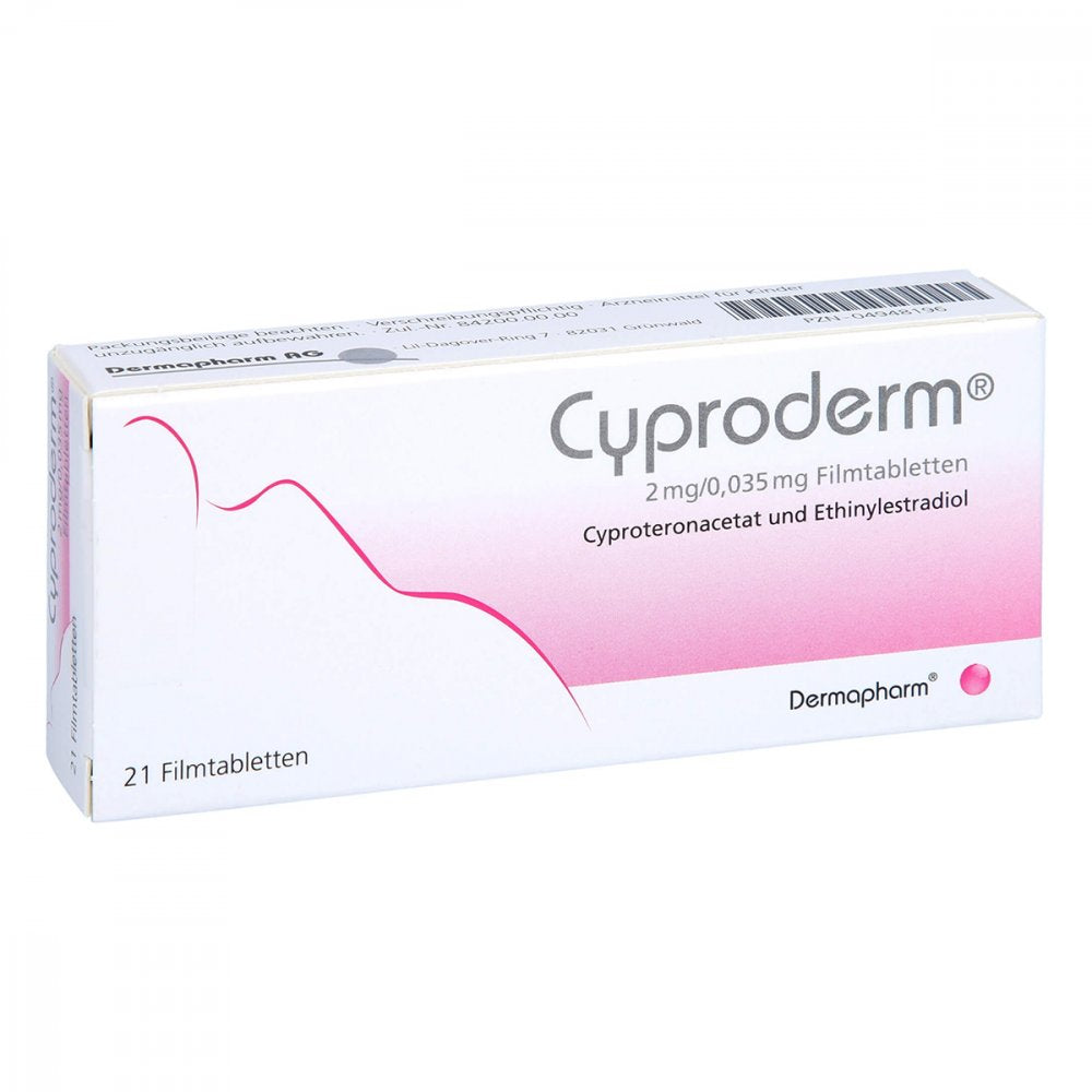 Das Produktfoto zeigt Cyproderm 2 Mg/0,035 Mg Filmtabletten (21 stk) PZN 04948196