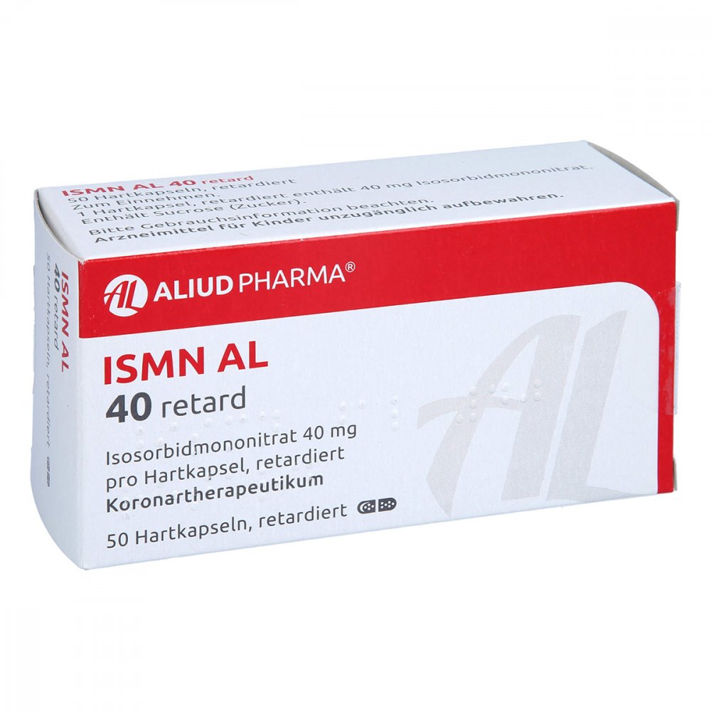 Das Produktfoto zeigt Ismn Al 40 Retard Kapseln (50 stk) PZN 04948931