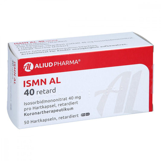 Das Produktfoto zeigt Ismn Al 40 Retard Kapseln (50 stk) PZN 04948931