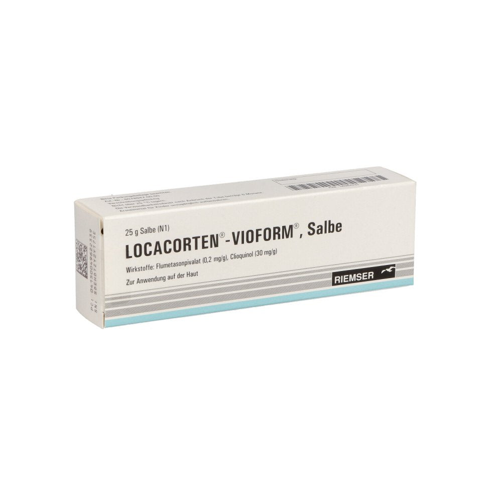 Das Produktfoto zeigt Locacorten Vioform Salbe (25 g) PZN 04962233