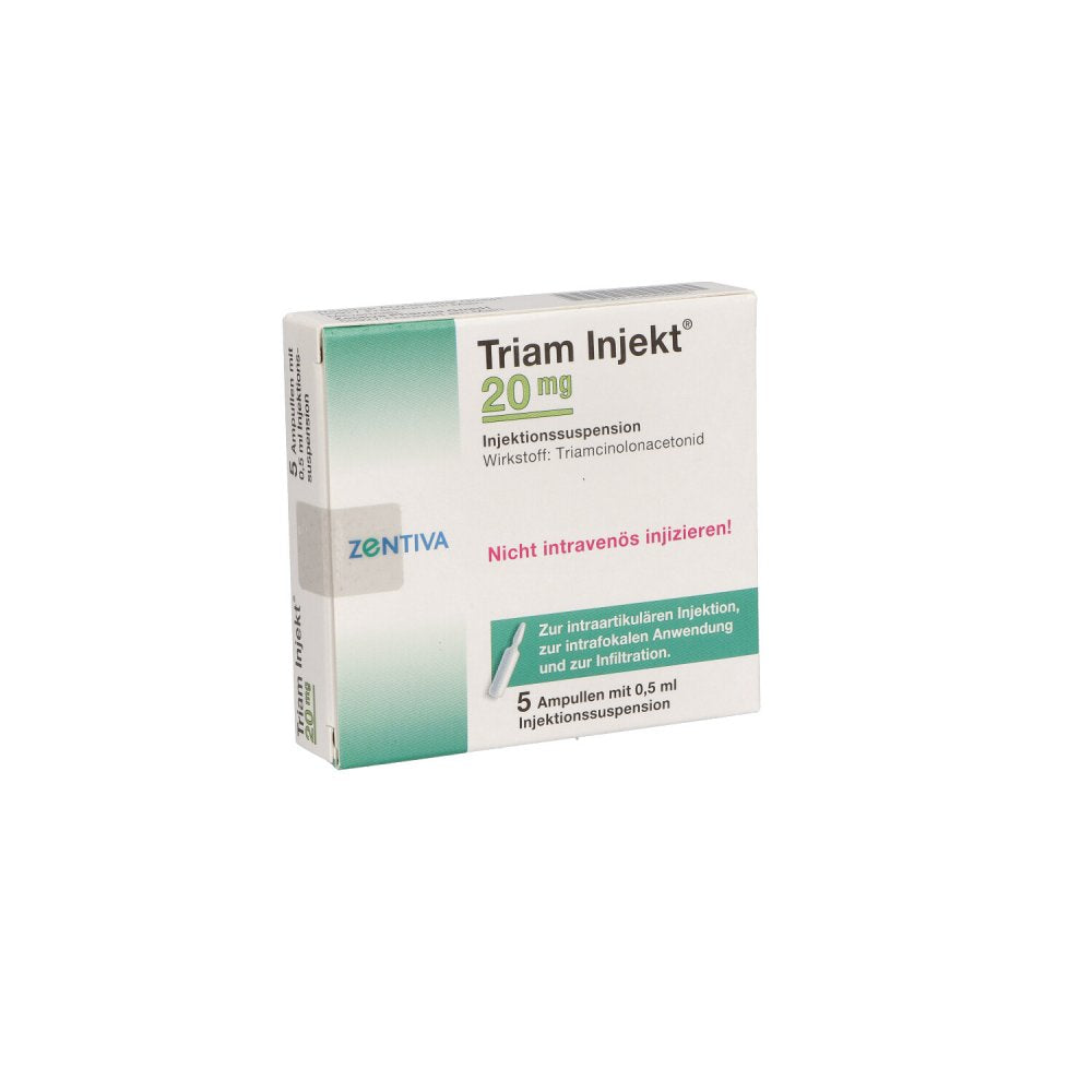 Das Produktfoto zeigt Triam Injekt 20 Mg Kristallsuspension In Ampullen (5X0.5 ml) PZN 04969264