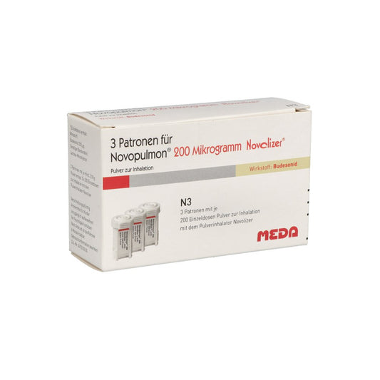 Das Produktfoto zeigt Novopulmon 200 Μg Novolizer Patrone 3x200 Ed (3X200 stk) PZN 04972941