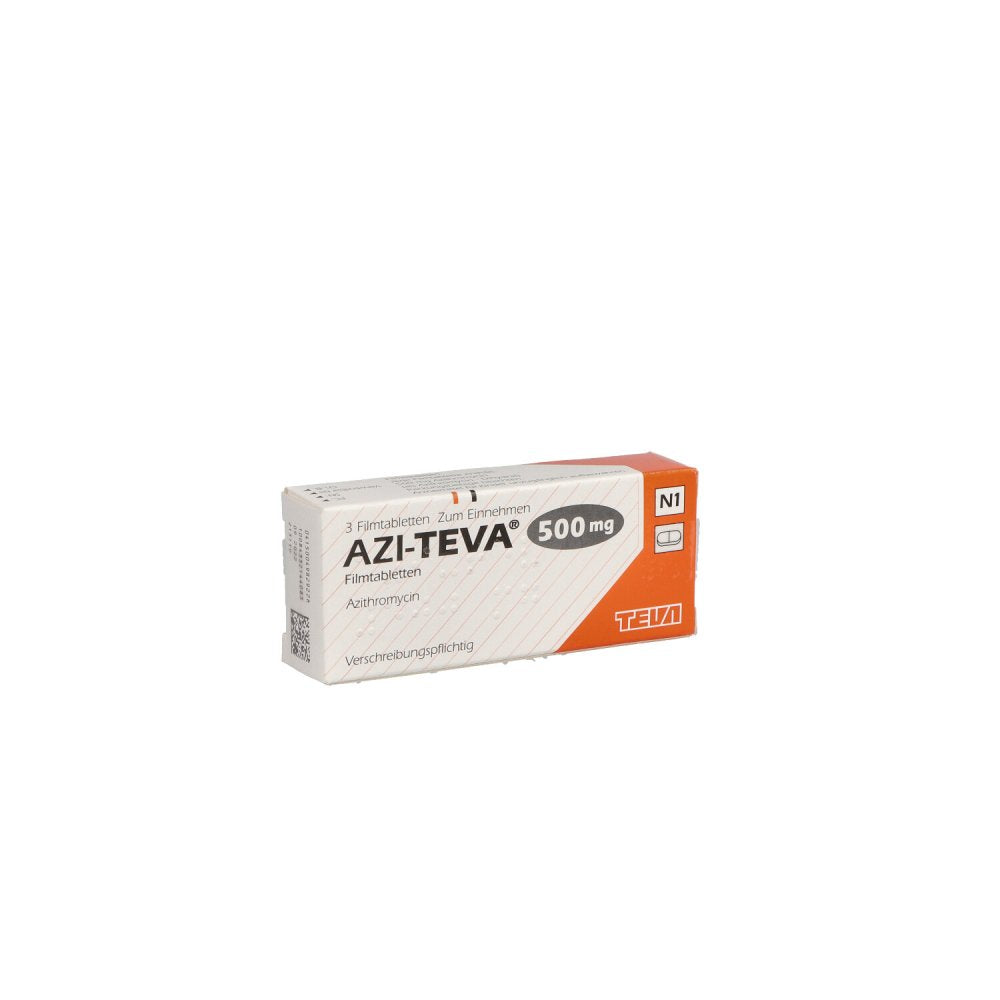 Das Produktfoto zeigt Azi Teva 500 Mg Filmtabletten (3 stk) PZN 04982922