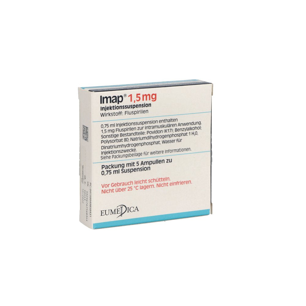 Das Produktfoto zeigt Imap 1,5 Mg Injektionssuspension Ampullen (5X0.75 ml) PZN 04985843