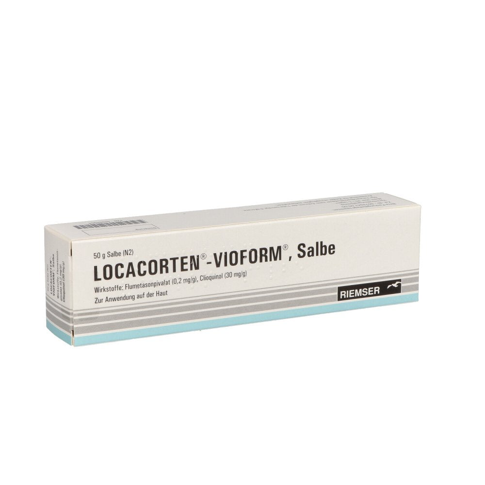 Das Produktfoto zeigt Locacorten Vioform Salbe (50 g) PZN 04994954