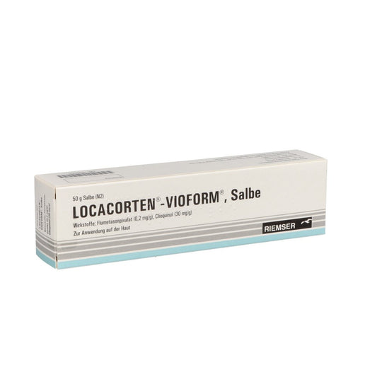 Das Produktfoto zeigt Locacorten Vioform Salbe (50 g) PZN 04994954