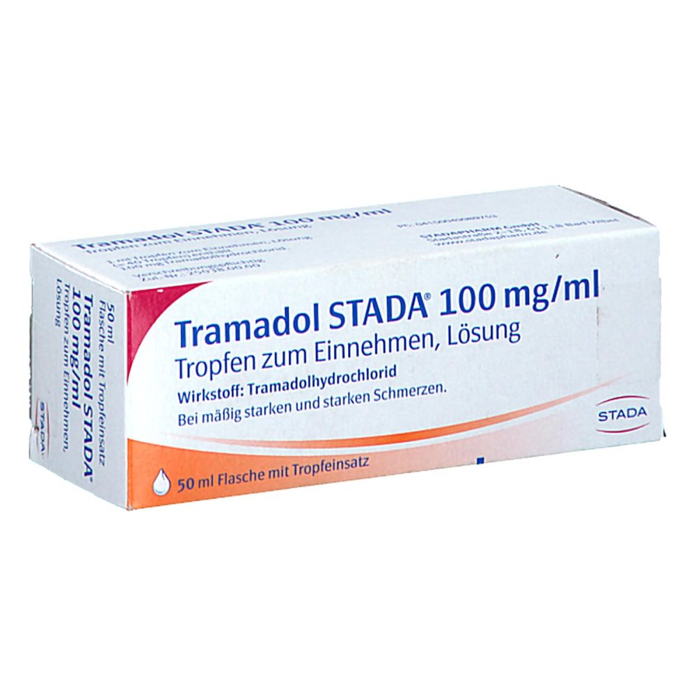 Das Produktfoto zeigt Tramadol Stada 100 Mg/Ml Tropfen Zum Einnehmen (50 ml) PZN 04998975