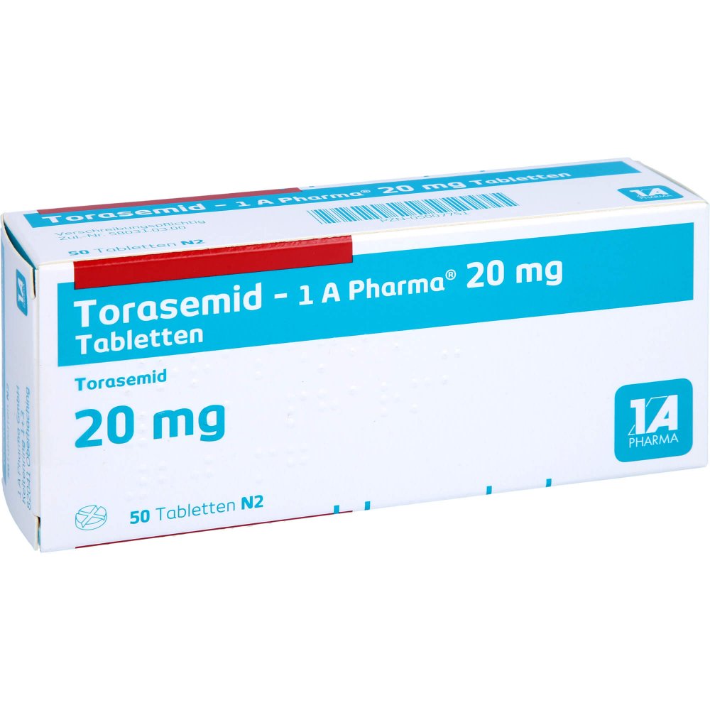 Das Produktfoto zeigt Torasemid-1a Pharma 20 Mg Tabletten (50 stk) PZN 05007751