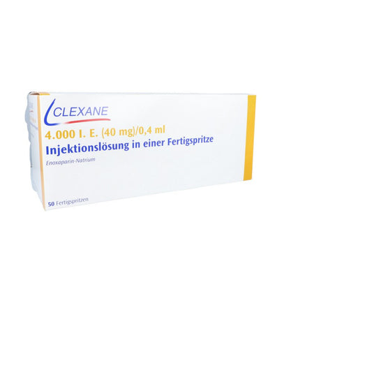 Das Produktfoto zeigt Clexane 4.000 I.E. 40mg/0,4ml Ilo F.Sp.+Sich-Sys. (50 stk) PZN 05013438