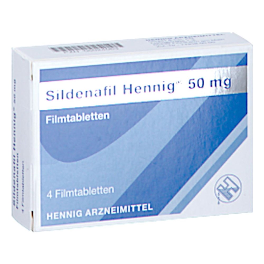 Das Produktfoto zeigt Sildenafil Hennig 50 Mg Filmtabletten (4 stk) PZN 05024063