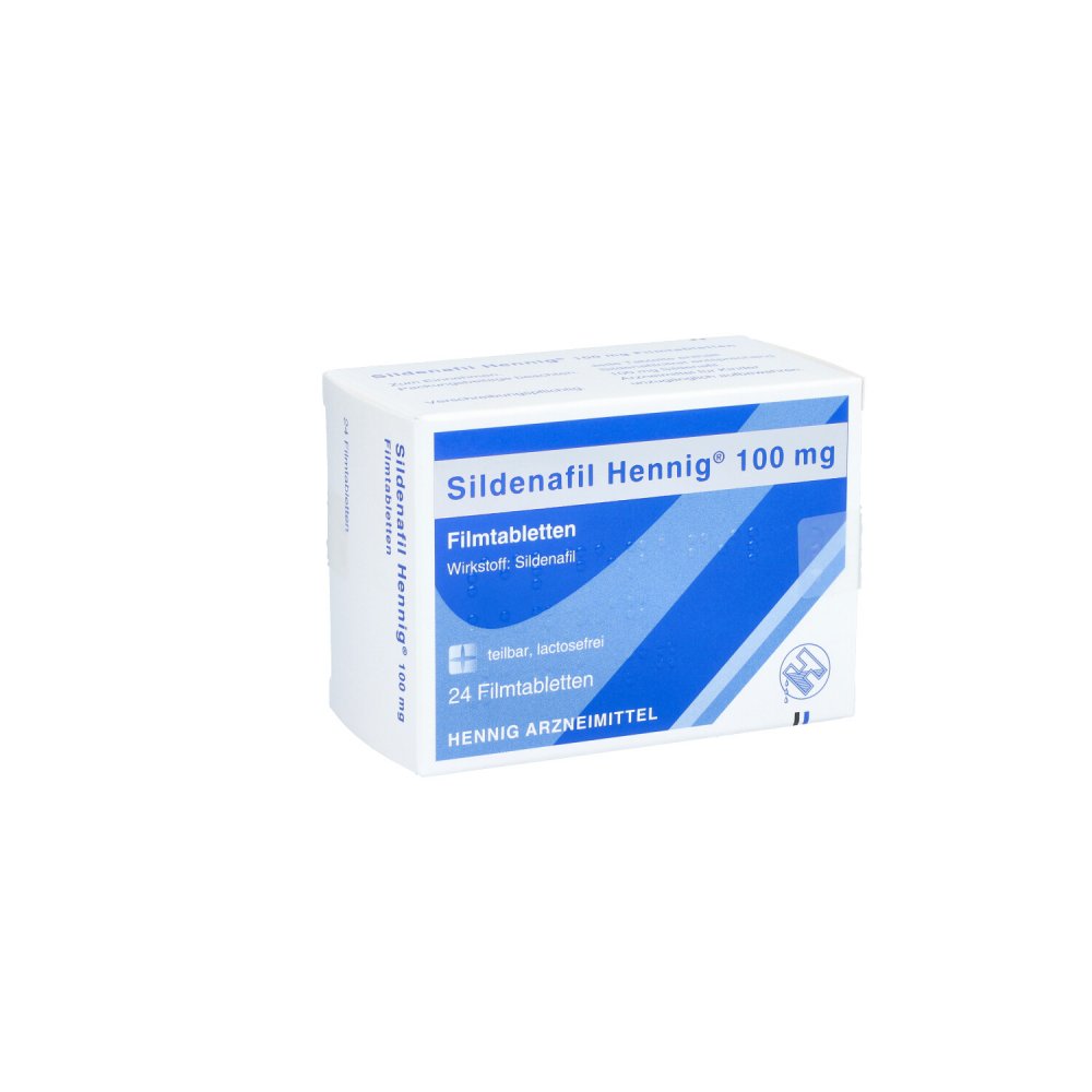 Das Produktfoto zeigt Sildenafil Hennig 100 Mg Filmtabletten (24 stk) PZN 05024123