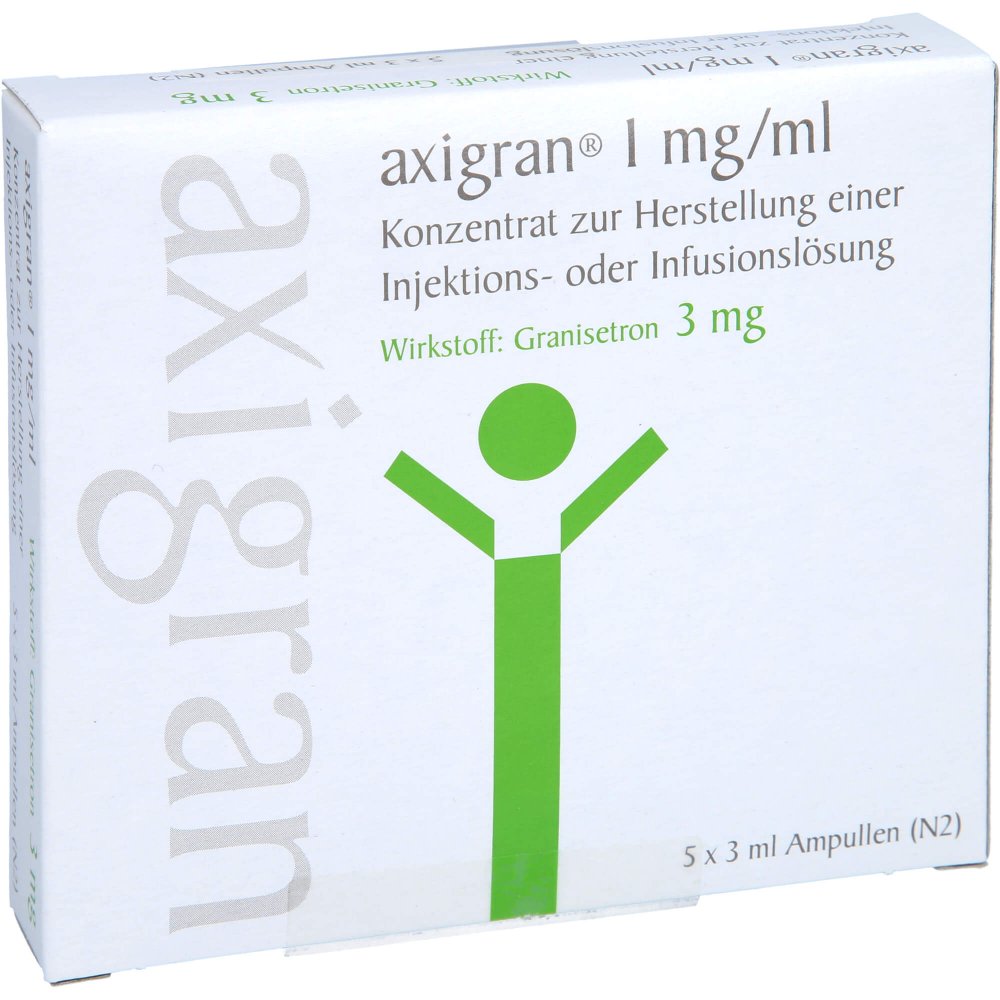 Das Produktfoto zeigt Axigran 1 Mg/Ml 3 Mg Konz.Z.H.E.Inj.-/Inf.Lsg. (5X3 ml) PZN 05039840