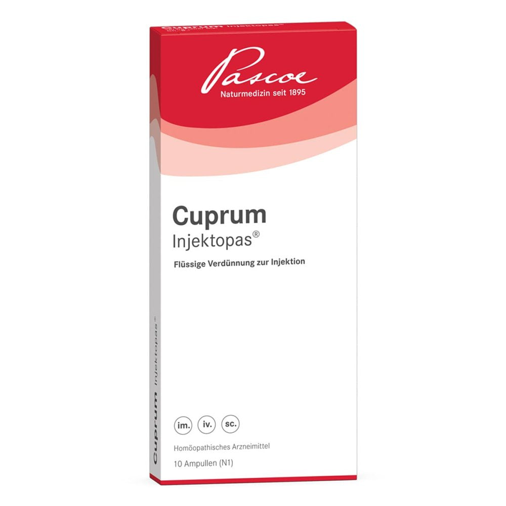 Das Produktfoto zeigt Cuprum Injektopas Ampullen (10X2 ml) PZN 05100829
