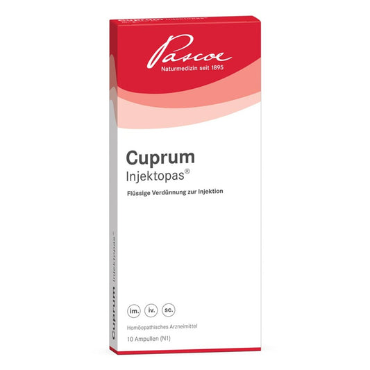 Das Produktfoto zeigt Cuprum Injektopas Ampullen (10X2 ml) PZN 05100829