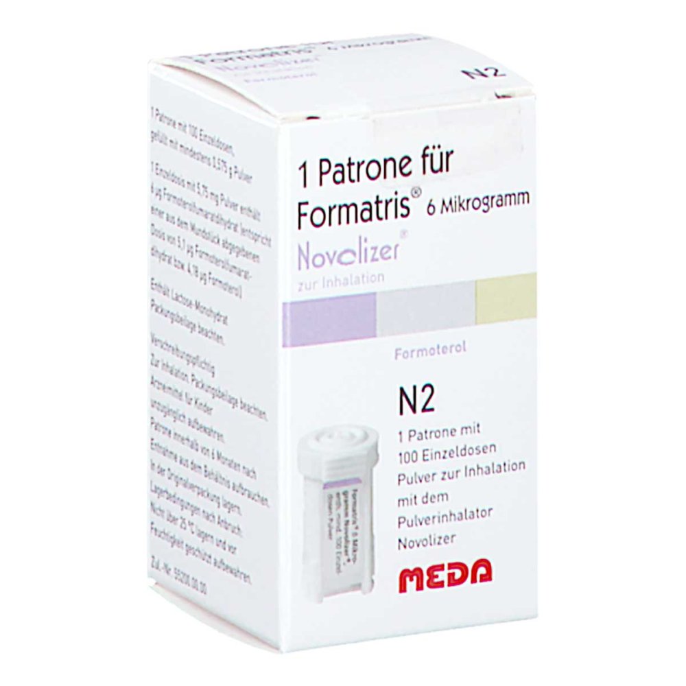 Das Produktfoto zeigt Formatris 6μg Novolizer 1x100 Ed Patrone (1 stk) PZN 05115392