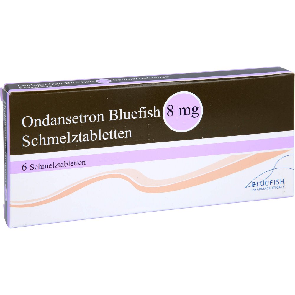 Das Produktfoto zeigt Ondansetron Bluefish 8 Mg Schmelztabletten (6 stk) PZN 05116173