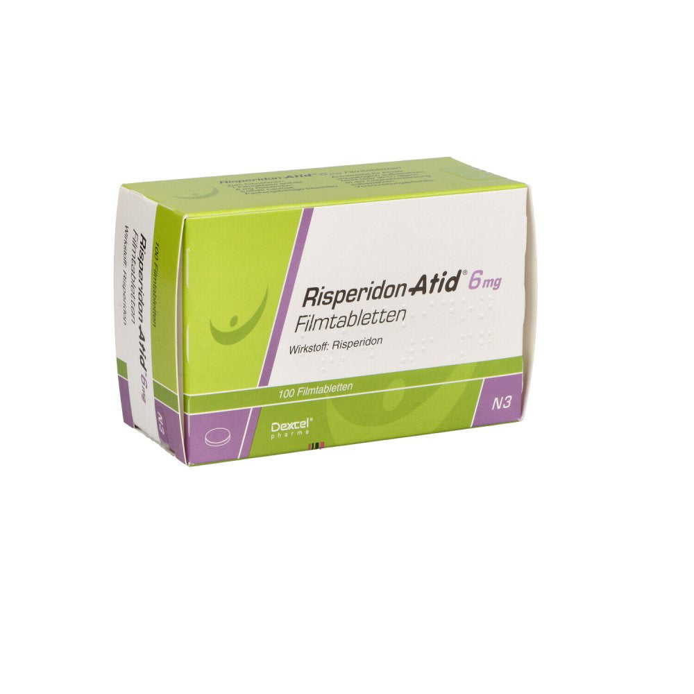 Das Produktfoto zeigt Risperidon Atid 6 Mg Filmtabletten (100 stk) PZN 05117876