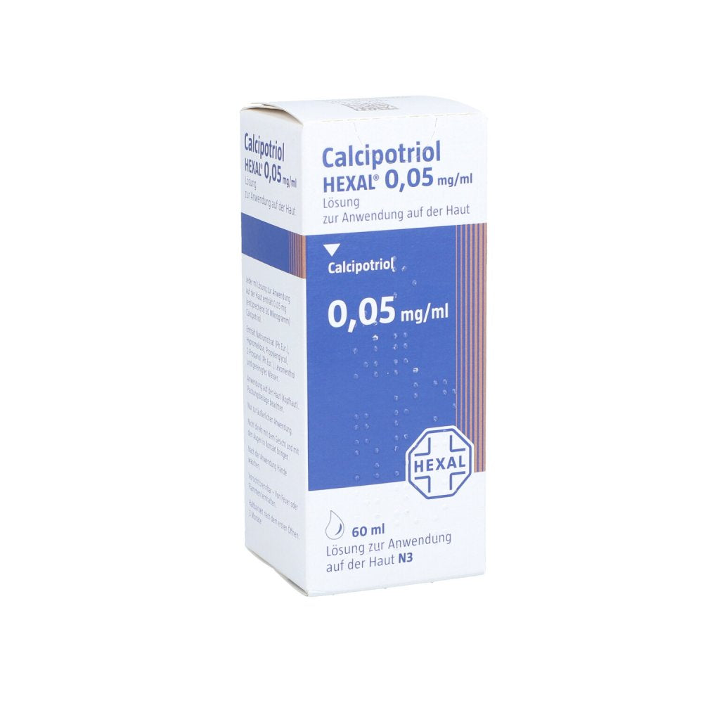 Das Produktfoto zeigt Calcipotriol Hexal 0,05 Mg/Ml Lösung (60 ml) PZN 05119390