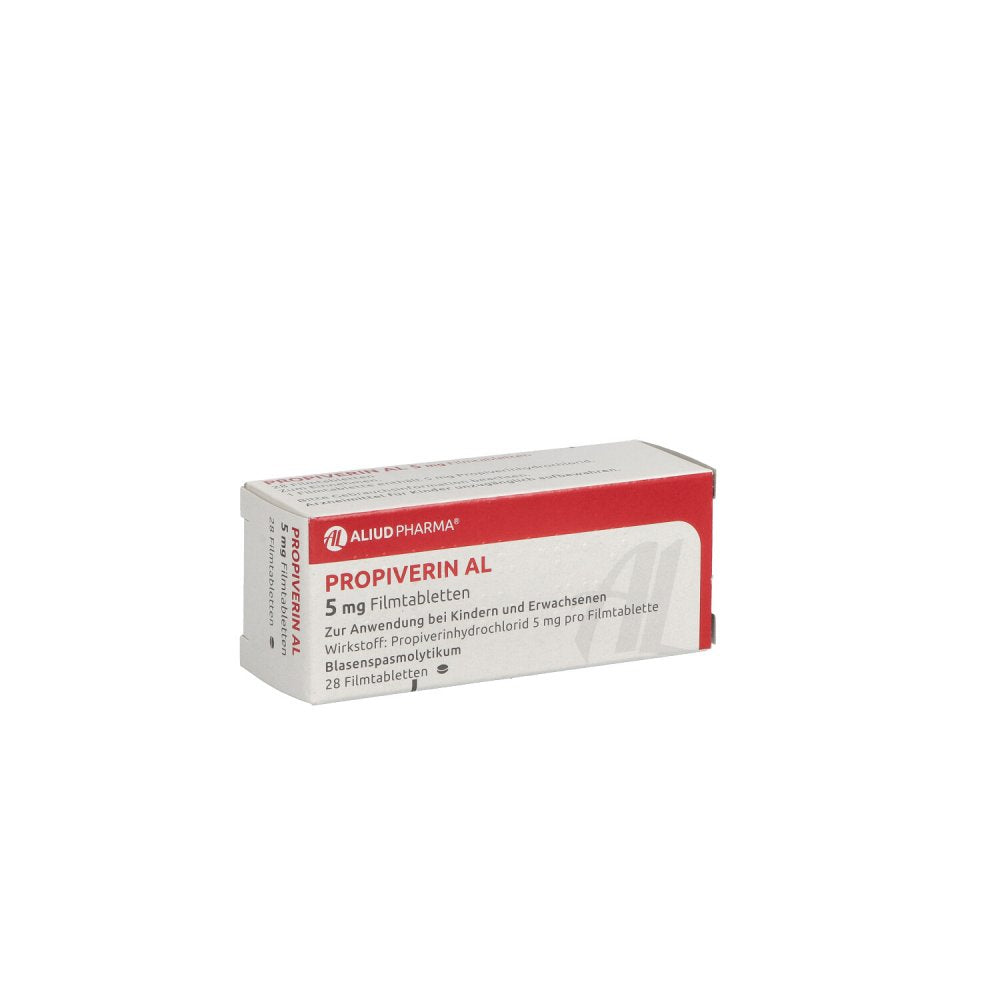 Das Produktfoto zeigt Propiverin Al 5 Mg Filmtabletten (28 stk) PZN 05123440